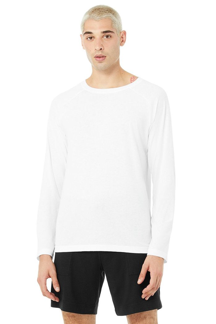 White Alo Yoga Triumph Tee Men's Long Sleeve | 93465BPYT