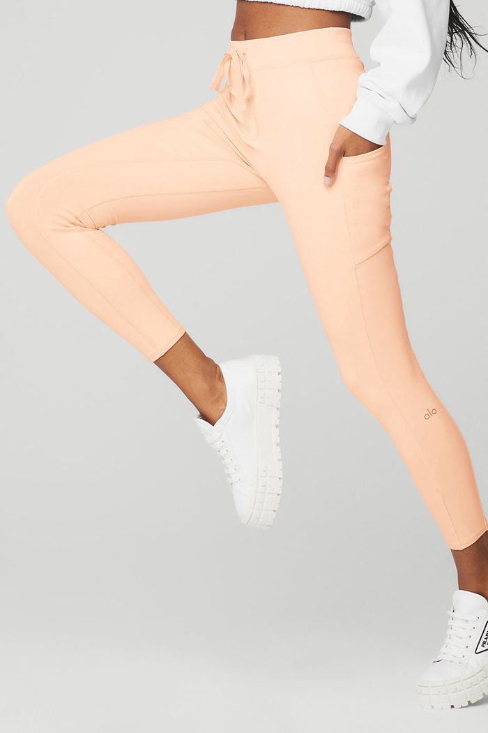 Beige Alo Yoga 7/8 High-Waist Checkpoint Women's Leggings | 46253MKGU