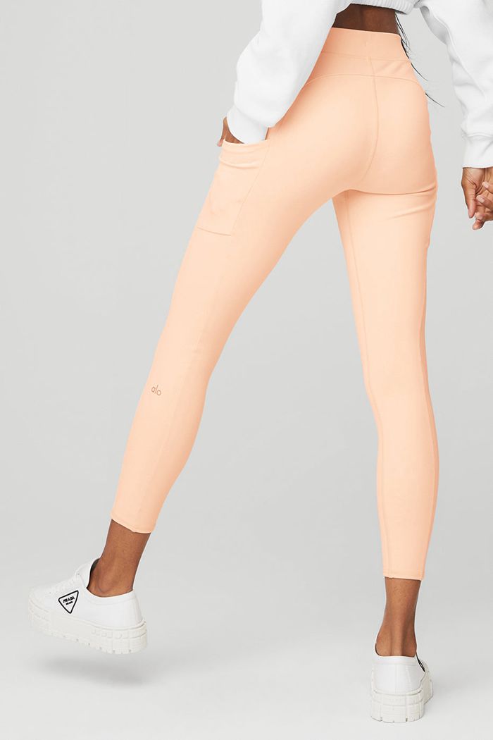 Beige Alo Yoga 7/8 High-Waist Checkpoint Women's Leggings | 46253MKGU