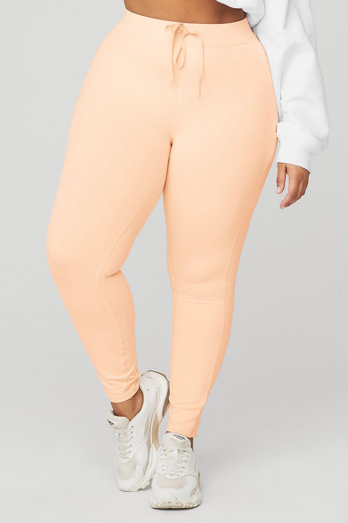 Beige Alo Yoga 7/8 High-Waist Checkpoint Women's Leggings | 46253MKGU