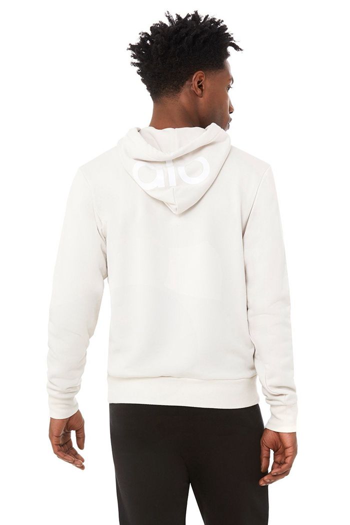 Beige Alo Yoga Caliber Men's Hoodie | 80361AQIN