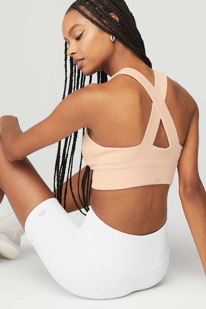 Beige Alo Yoga Emulate Women's Bras | 50164DIHO