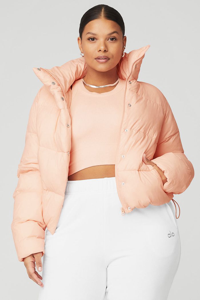 Beige Alo Yoga Gold Rush Puffer Women's Jackets | 45872OSKZ