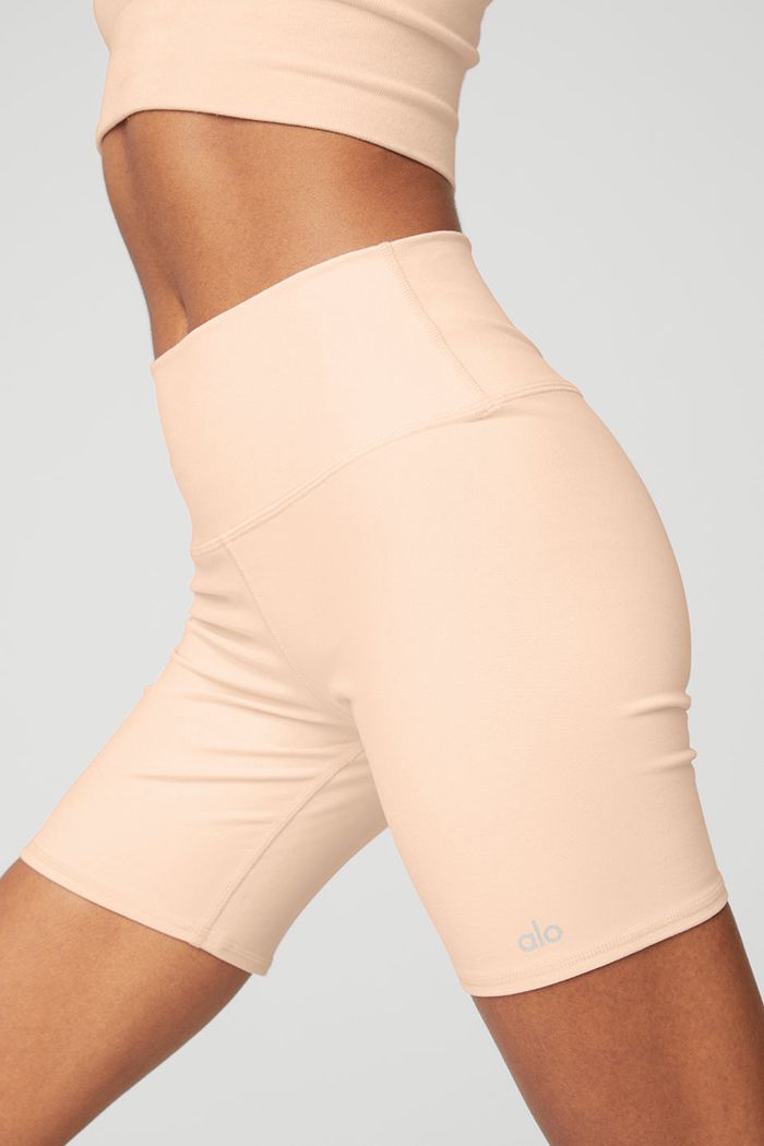 Beige Alo Yoga High-Waist Biker Women's Short | 73841STKO