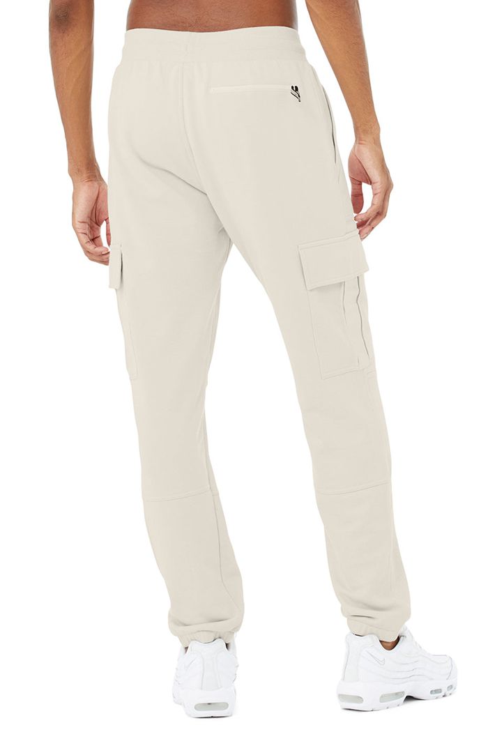 Beige Alo Yoga Highline Cargo Sweat Men's Pants | 75836DRBK