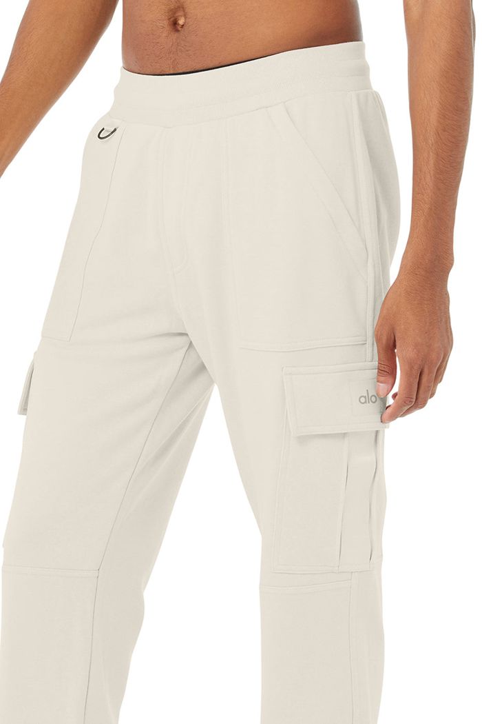 Beige Alo Yoga Highline Cargo Sweat Men's Pants | 75836DRBK