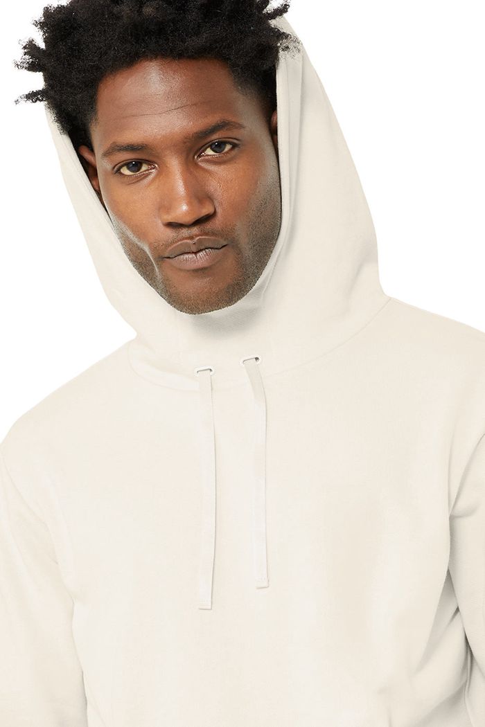 Beige Alo Yoga Highline Men's Hoodie | 15462NJBD