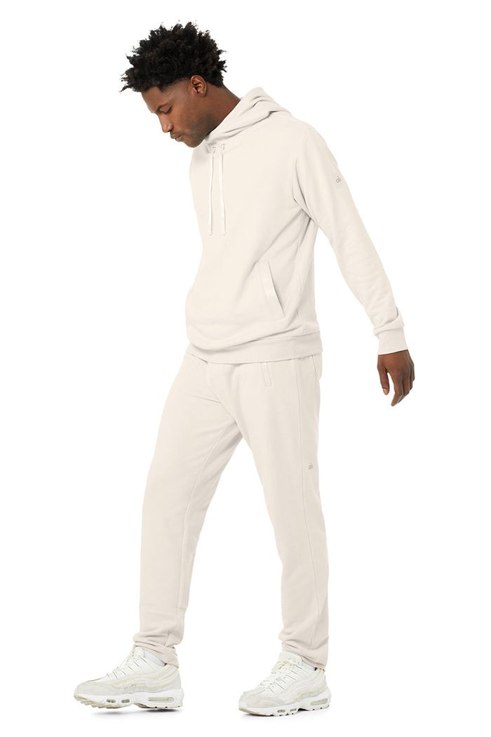 Beige Alo Yoga Highline Men's Hoodie | 15462NJBD