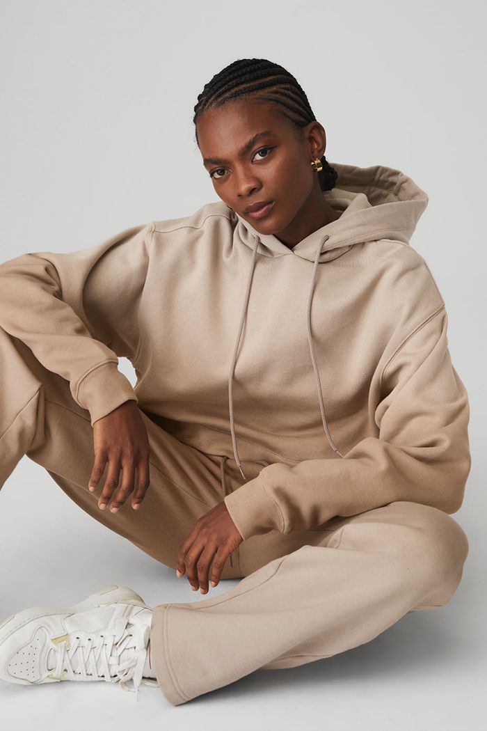 Beige Alo Yoga Ombre Bae Women's Hoodie | 10659OJXB