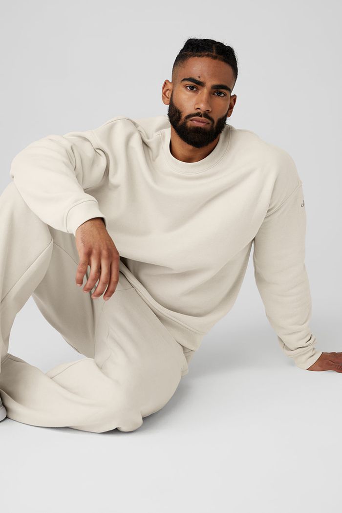 Beige Alo Yoga Renown Crew Neck Men's Pullover | 58196OPXU