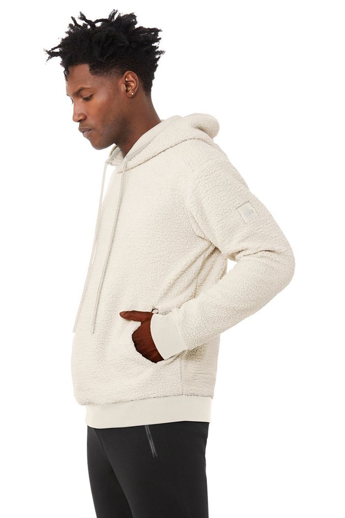 Beige Alo Yoga Sherpa Men's Hoodie | 35802FWXM