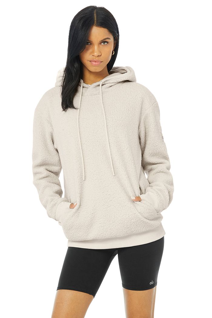 Beige Alo Yoga Sherpa Men's Hoodie | 35802FWXM