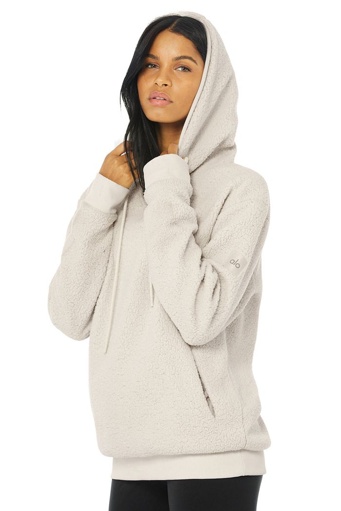 Beige Alo Yoga Sherpa Women's Hoodie | 48176TCBW