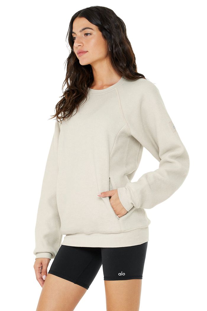 Beige Alo Yoga Triumph Crew Neck Sweatshirt Women's Long Sleeve | 17384JMSQ