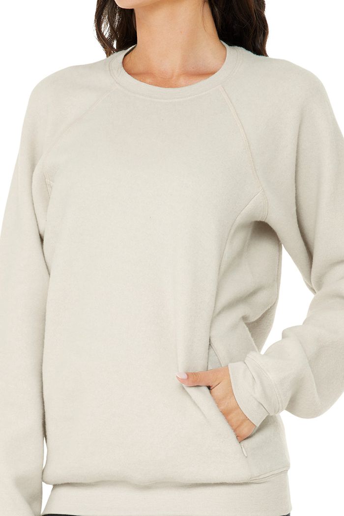 Beige Alo Yoga Triumph Crew Neck Sweatshirt Women's Long Sleeve | 17384JMSQ