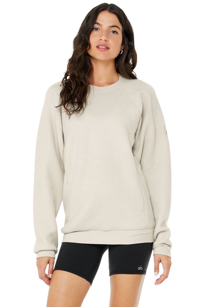 Beige Alo Yoga Triumph Crew Neck Sweatshirt Women\'s Long Sleeve | 17384JMSQ