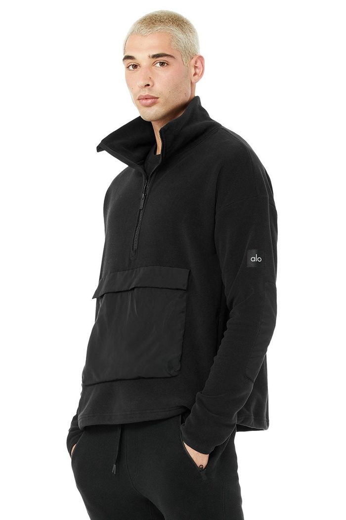 Black Alo Yoga 1/2 Zip Mammoth Polar Men's Pullover | 54982BEXG