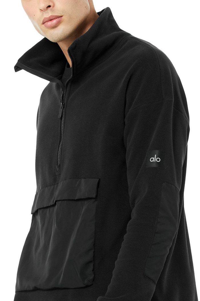 Black Alo Yoga 1/2 Zip Mammoth Polar Men's Pullover | 54982BEXG