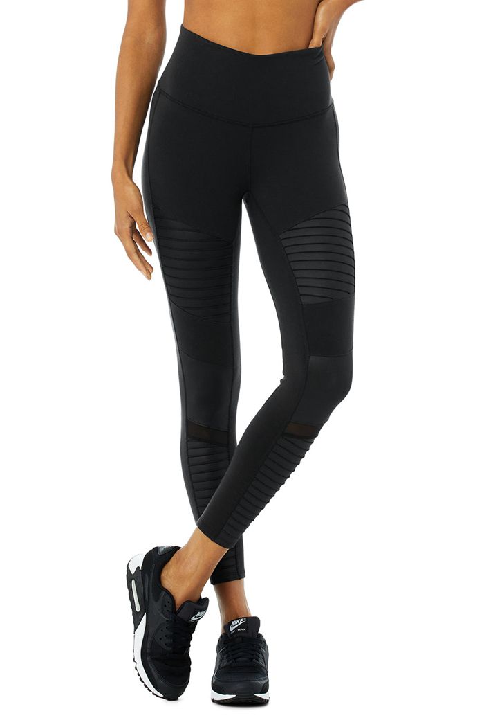 Black Alo Yoga 7/8 High-Waist Moto Women\'s Leggings | 05236PURX