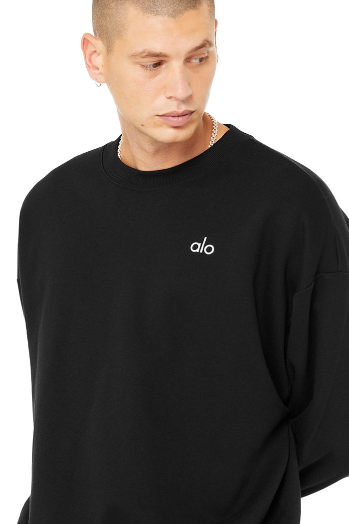 Black Alo Yoga Accolade Crew Neck Men's Pullover | 18620KTPR