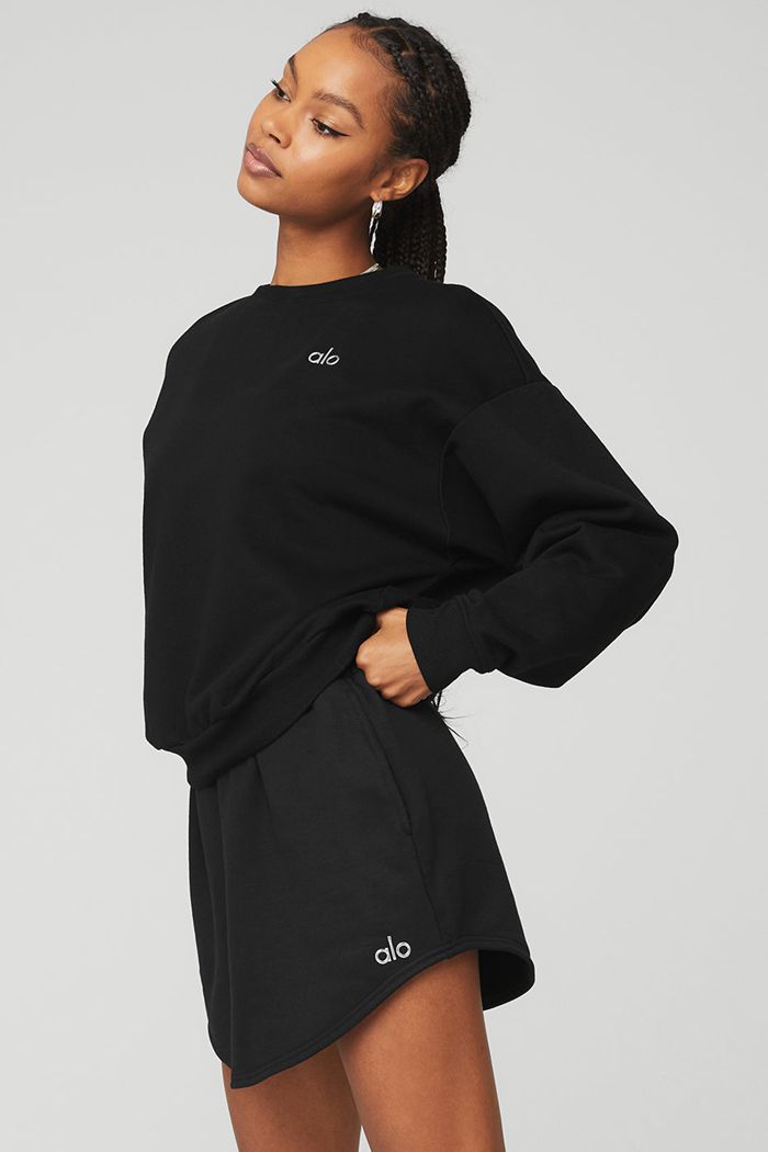 Black Alo Yoga Accolade Crew Neck Women's Pullover | 43815VHYU