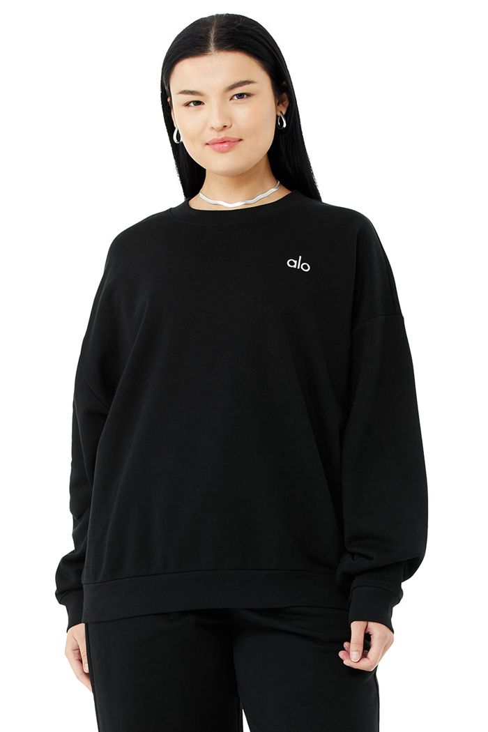 Black Alo Yoga Accolade Crew Neck Women's Pullover | 43815VHYU