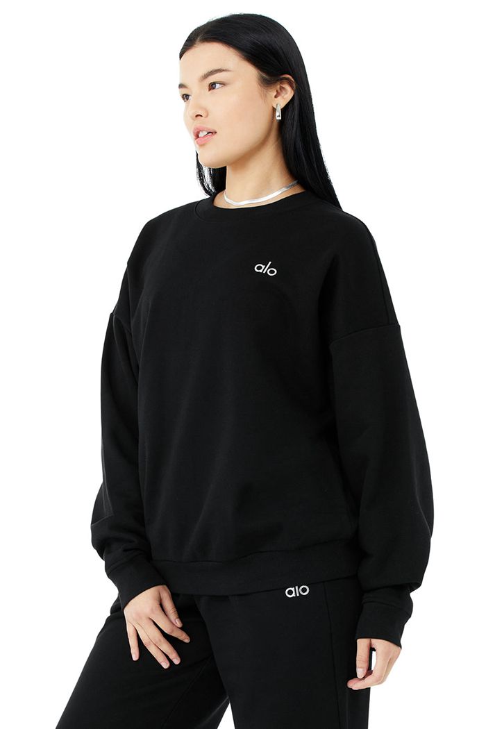 Black Alo Yoga Accolade Crew Neck Women's Pullover | 43815VHYU