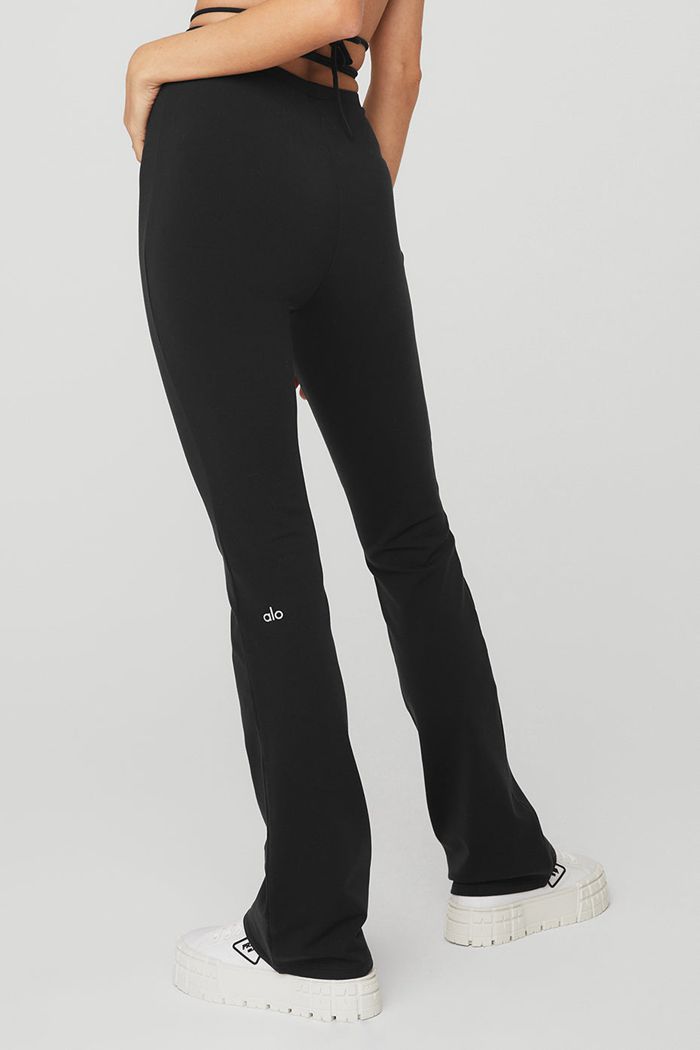 Black Alo Yoga Airbrush High-Waist Cinch Flare Women's Leggings | 03795IDNR