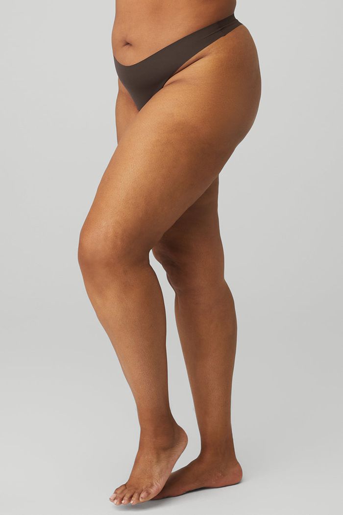 Black Alo Yoga Airbrush Invisible Thong Women's Underwear | 72908UFKX