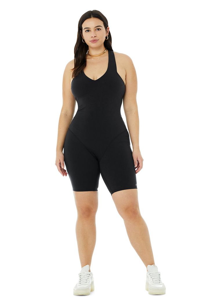 Black Alo Yoga Airbrush Real Onesie Women's Bodysuit | 43092TROC