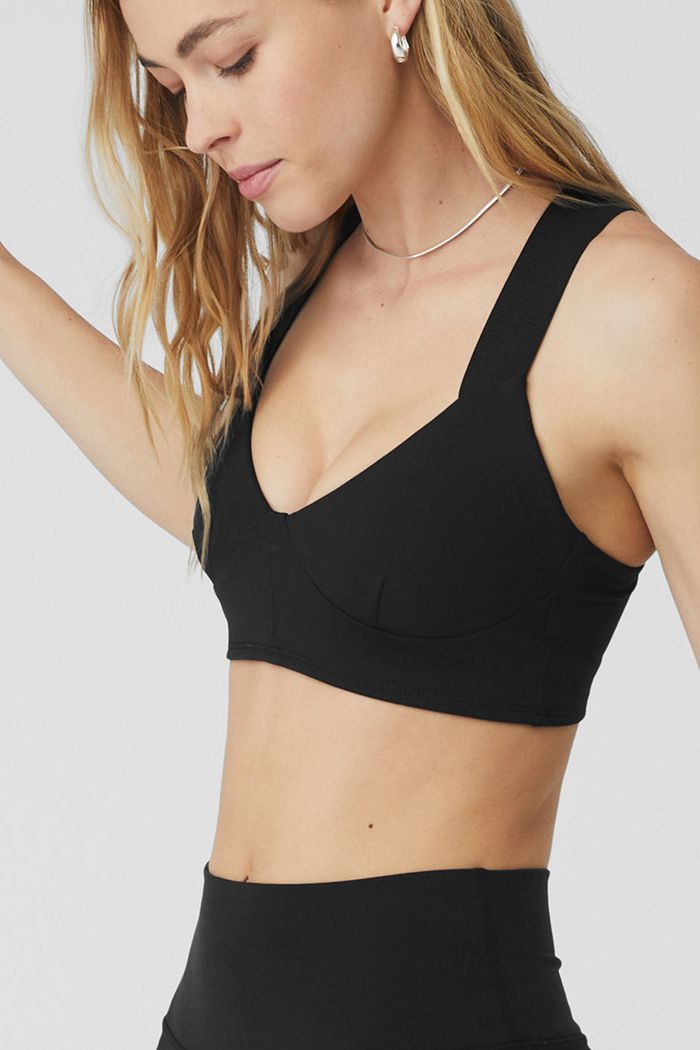 Black Alo Yoga Airbrush Rev It Up Women's Bras | 78509XRHS