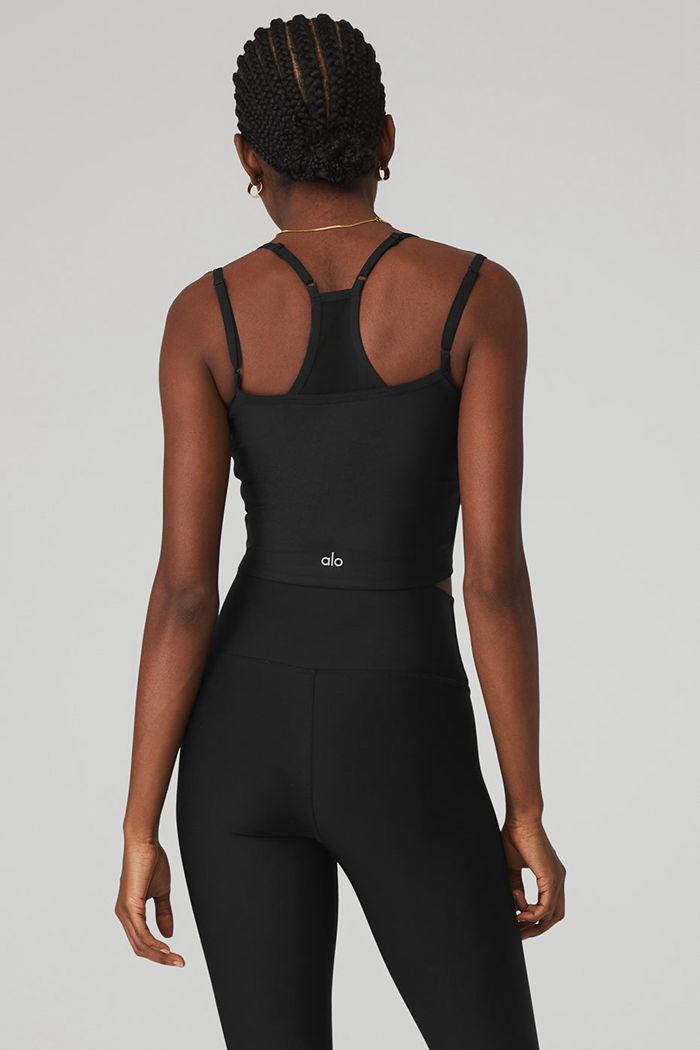 Black Alo Yoga Airlift Double Check Women's Tank Tops | 90163VSFU