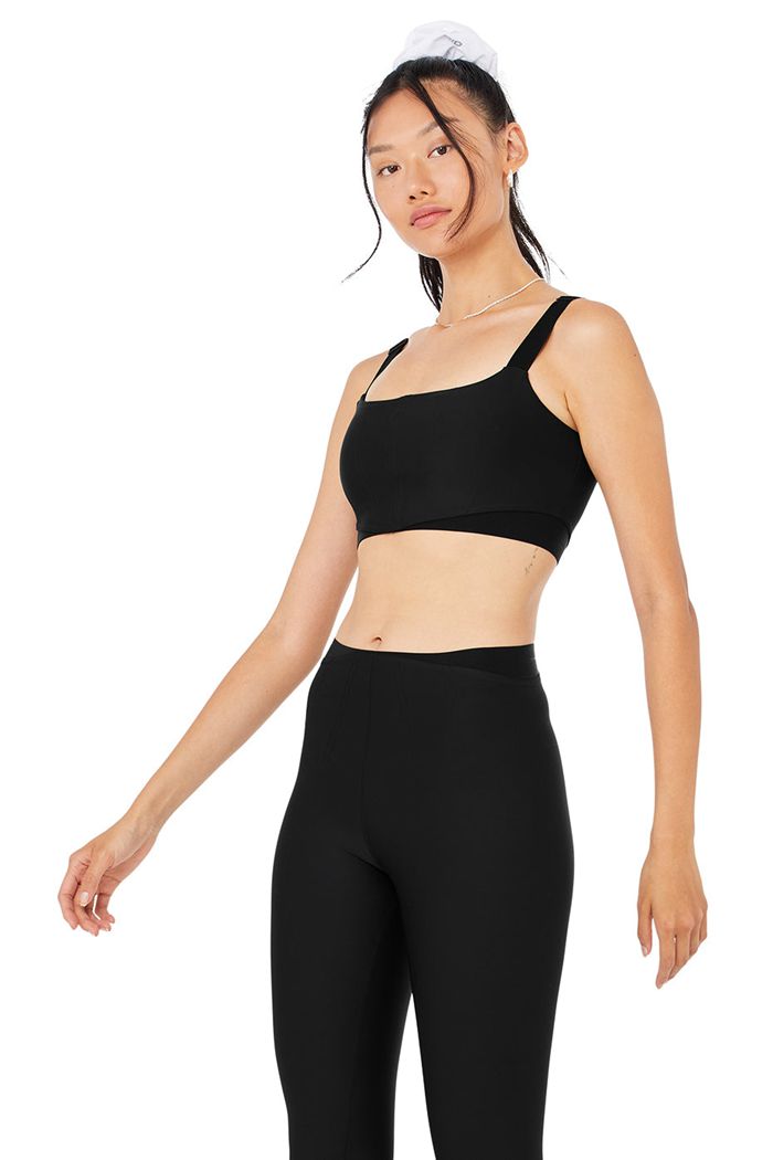 Black Alo Yoga Airlift High-Waist 7/8 Corset Women's Leggings | 10657PTMN