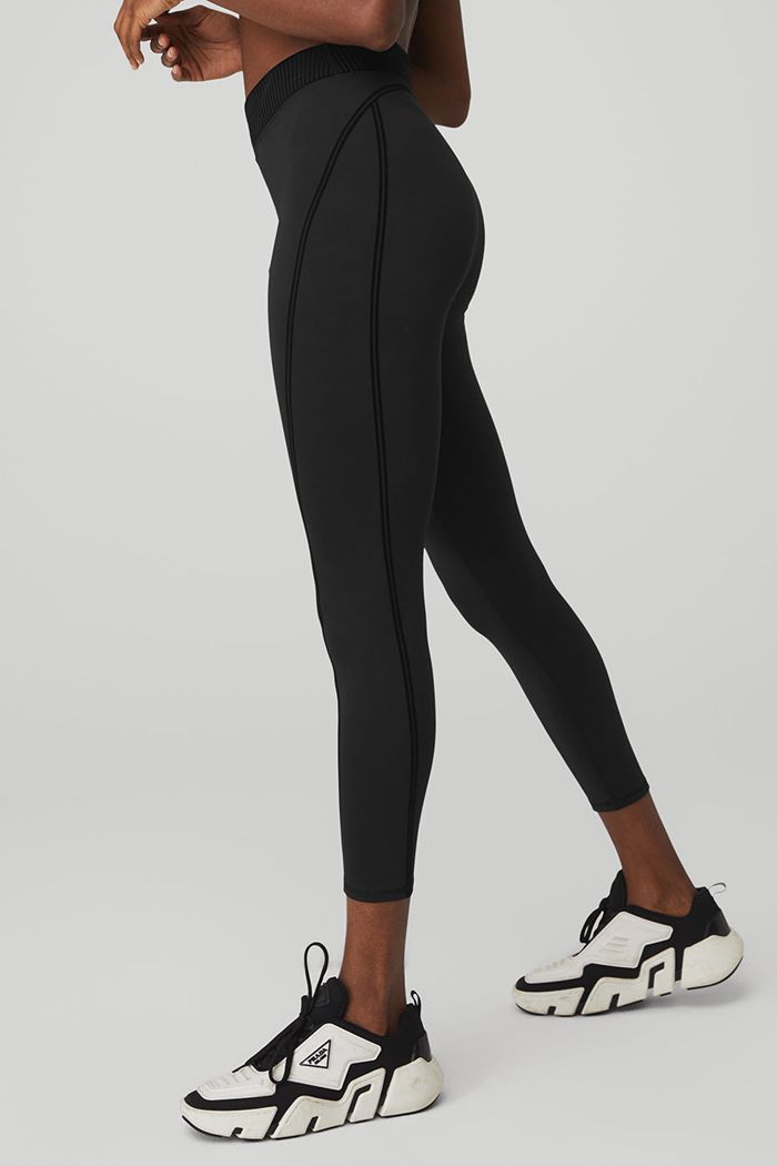 Black Alo Yoga Airlift High-Waist 7/8 Line Up Women's Leggings | 85214BDJP