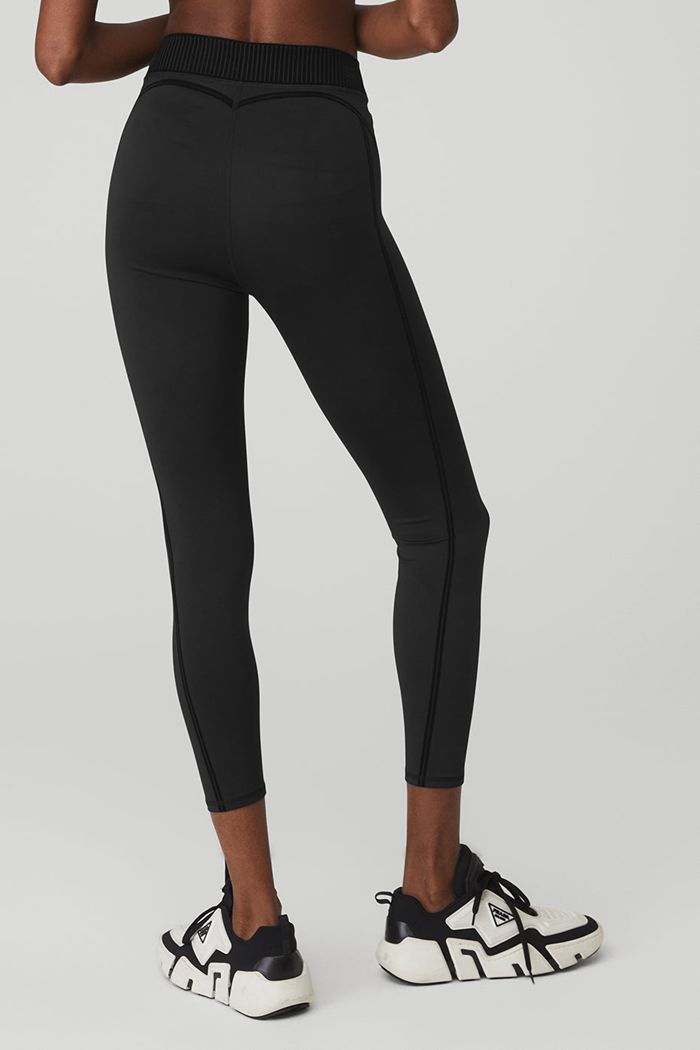 Black Alo Yoga Airlift High-Waist 7/8 Line Up Women's Leggings | 85214BDJP