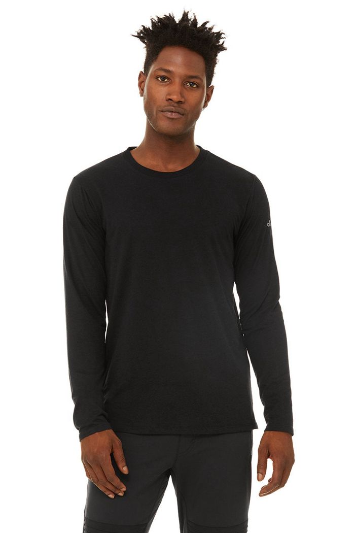 Black Alo Yoga Airwave Men\'s Long Sleeve | 20751MTEG