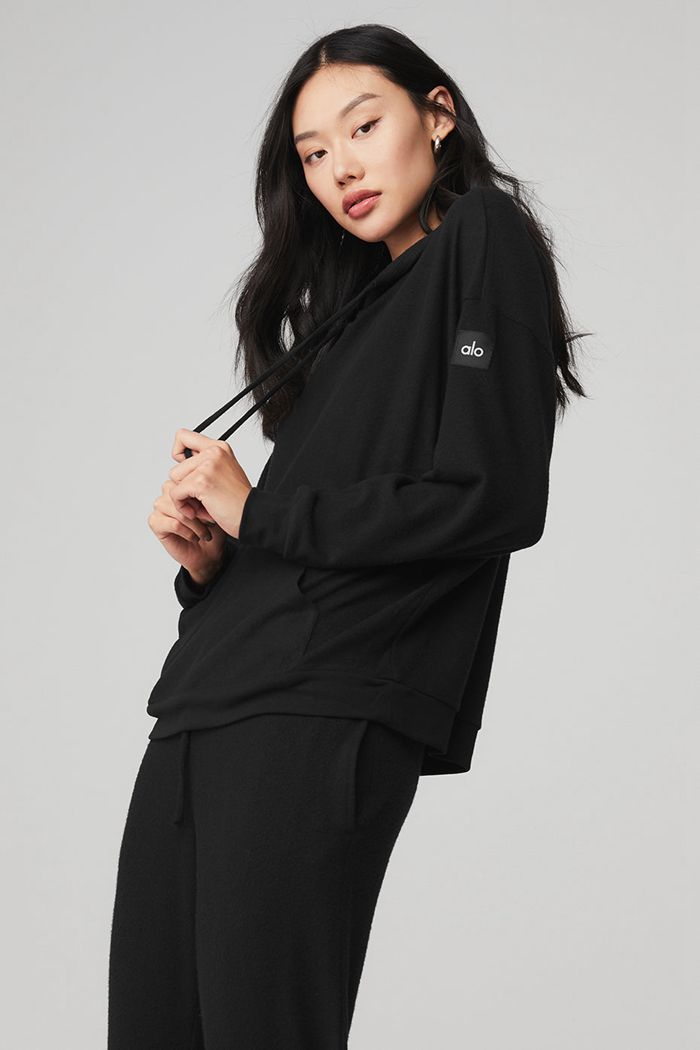 Black Alo Yoga Alolux Cozy Women's Hoodie | 43190ZHDT