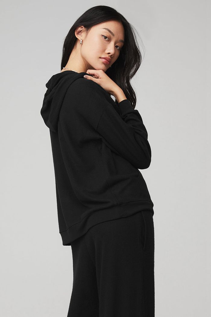 Black Alo Yoga Alolux Cozy Women's Hoodie | 43190ZHDT