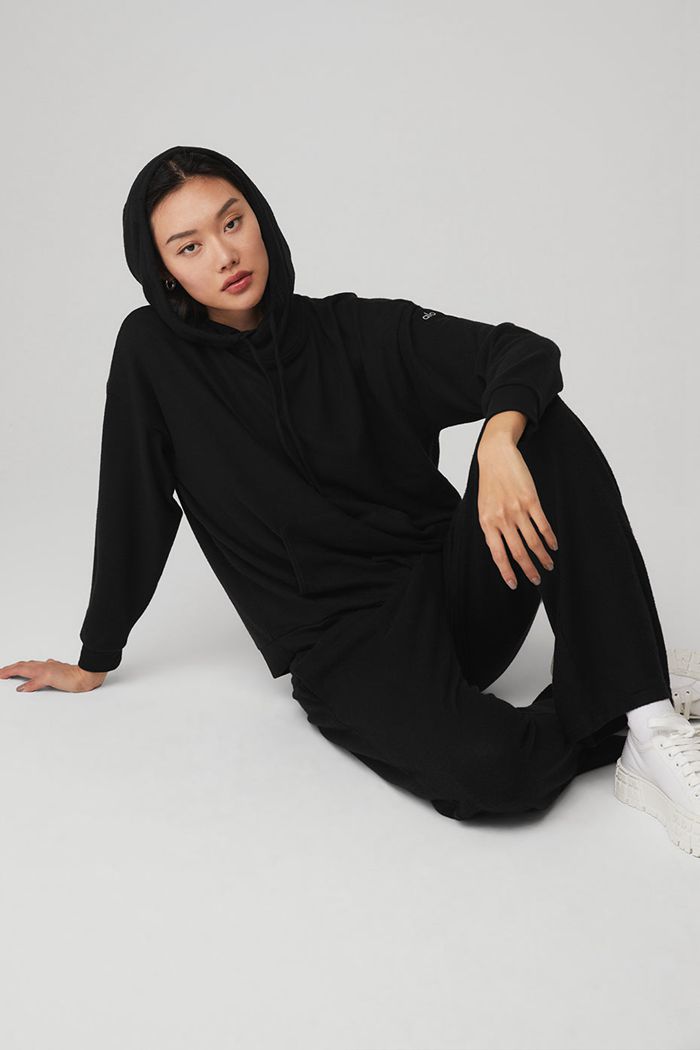 Black Alo Yoga Alolux Cozy Women's Hoodie | 43190ZHDT