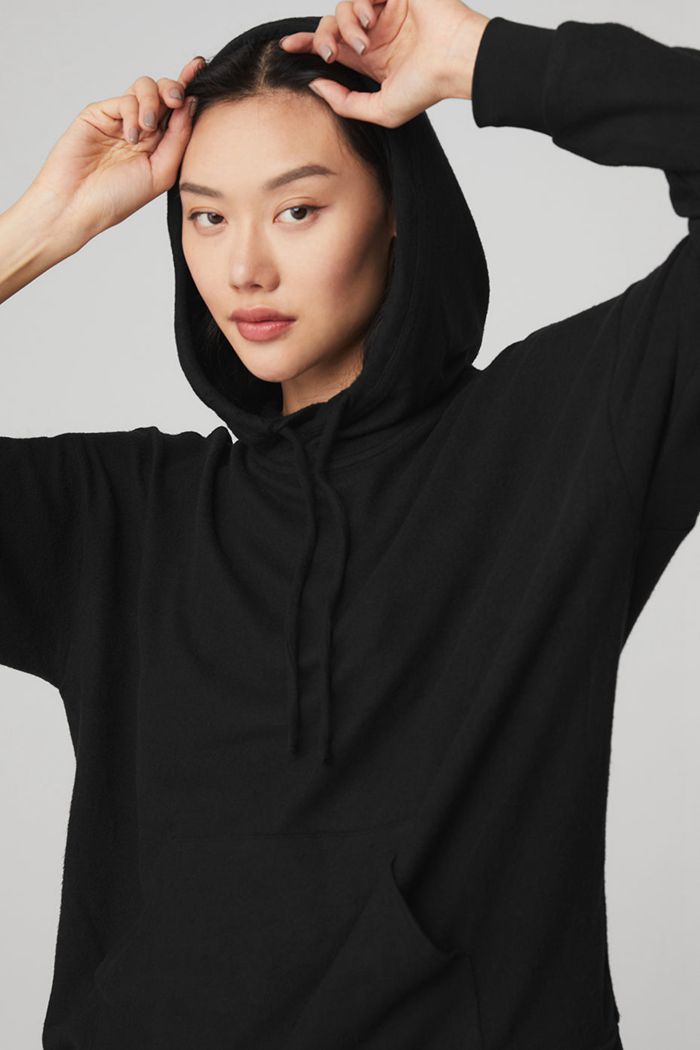 Black Alo Yoga Alolux Cozy Women's Hoodie | 43190ZHDT