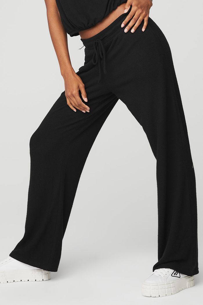 Black Alo Yoga Alolux High-Waist Soho Wide Leg Women's Pants | 38197CPIL