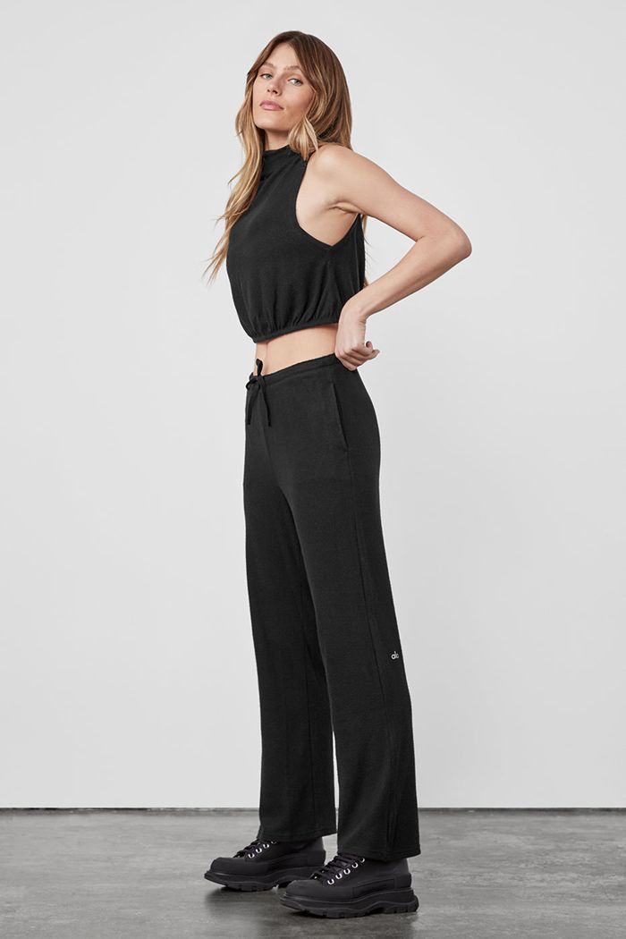 Black Alo Yoga Alolux High-Waist Soho Wide Leg Women's Pants | 38197CPIL