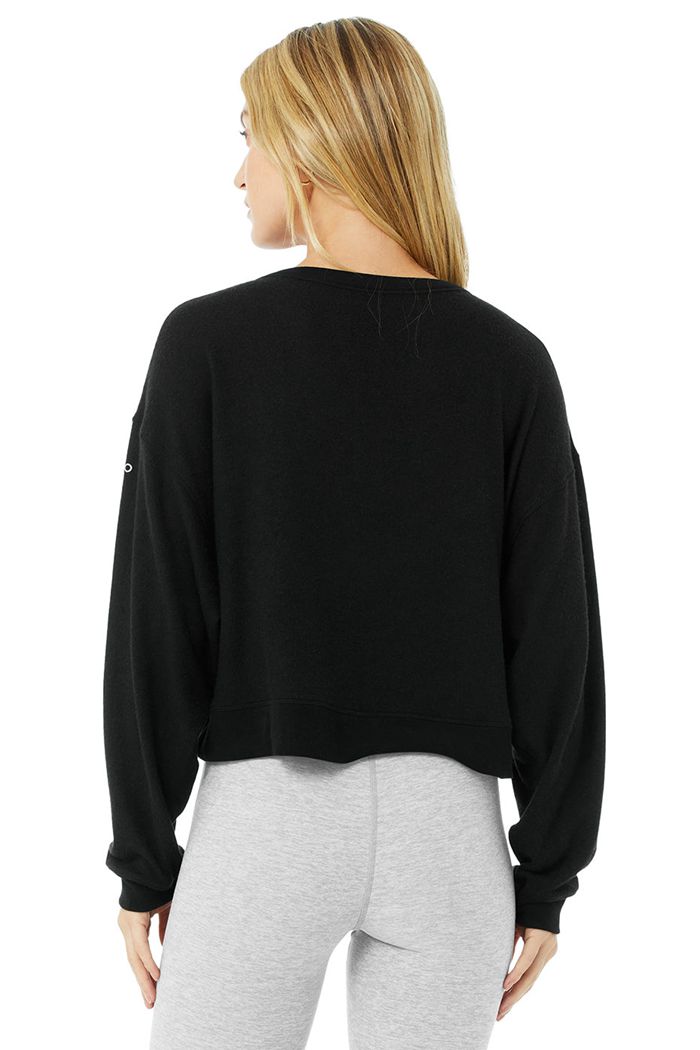 Black Alo Yoga Alolux Soho Crop Henley Women's Long Sleeve | 35067ZCDS