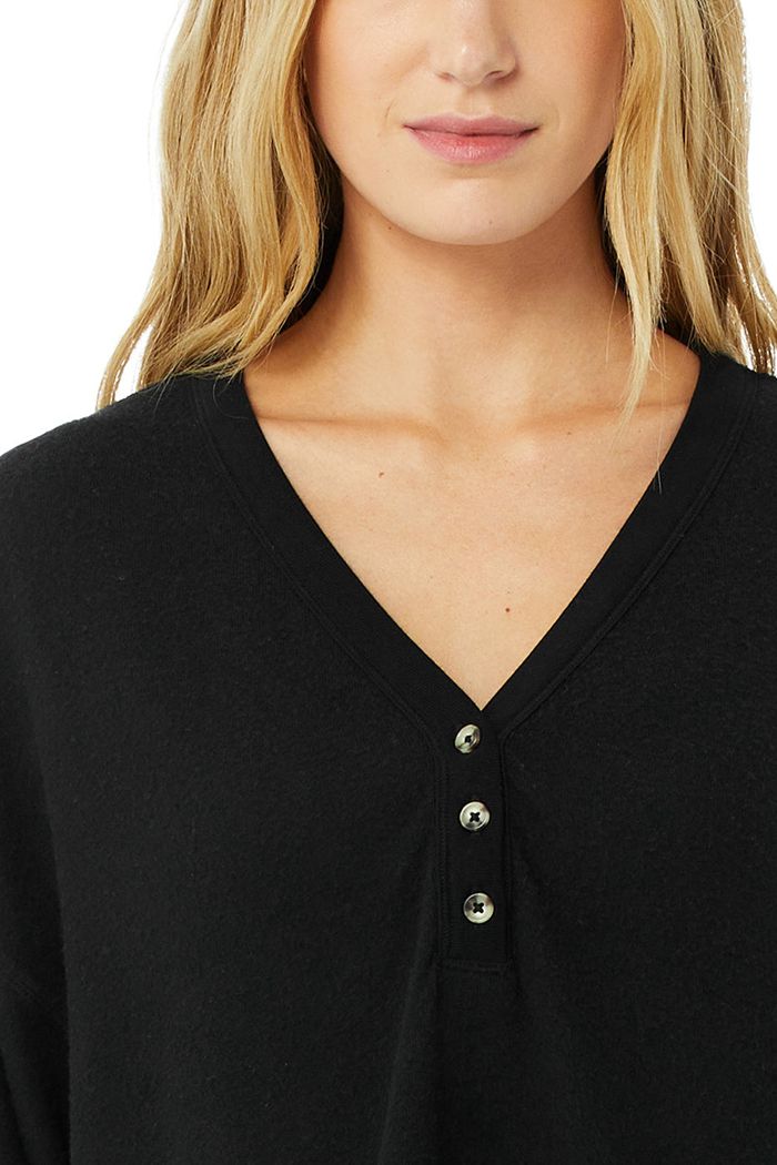 Black Alo Yoga Alolux Soho Crop Henley Women's Long Sleeve | 35067ZCDS