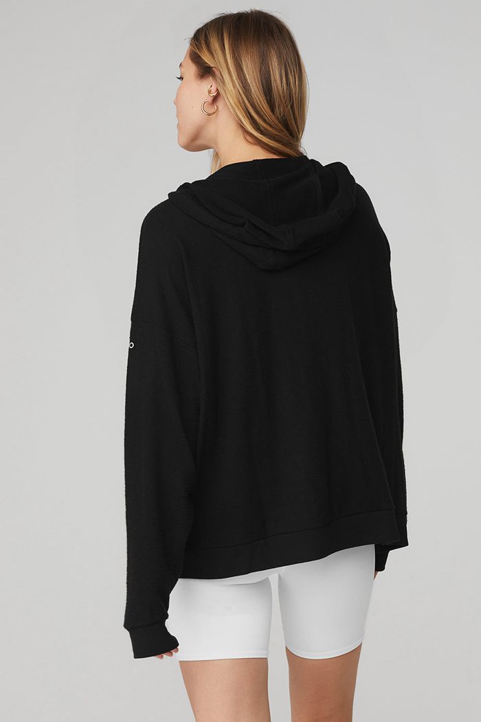 Black Alo Yoga Alolux Soho Full Zip Women's Hoodie | 14326QDKM