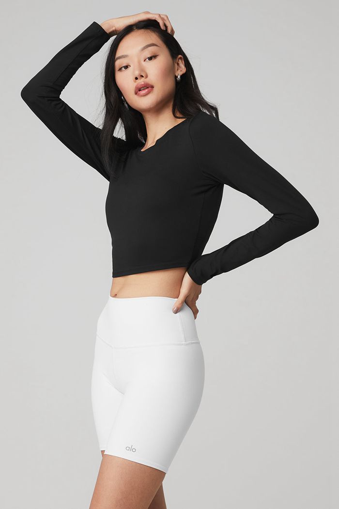 Black Alo Yoga Alosoft Crop Finesse Women's Long Sleeve | 75093QPUJ