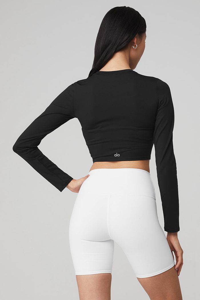 Black Alo Yoga Alosoft Crop Finesse Women's Long Sleeve | 75093QPUJ