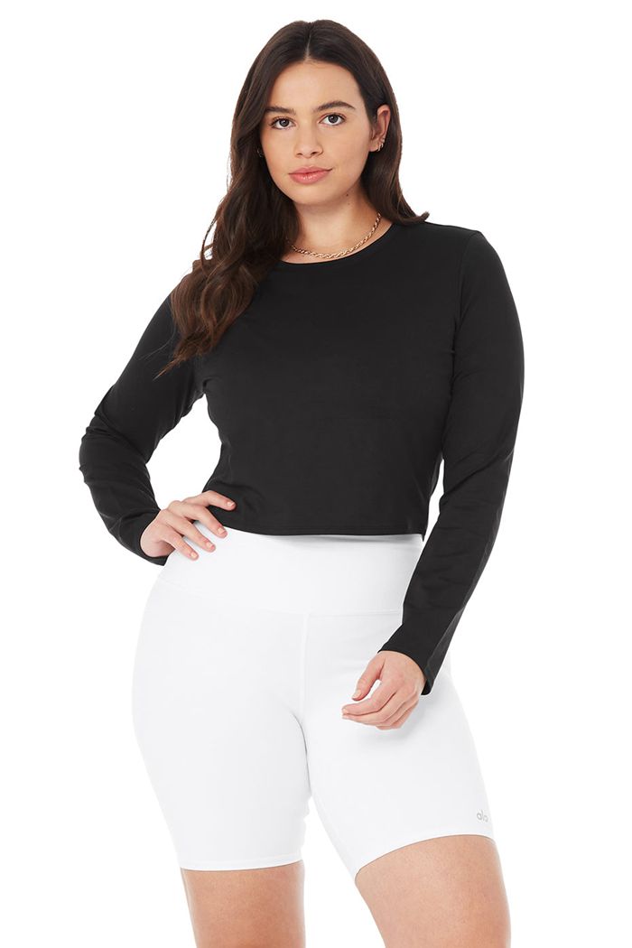 Black Alo Yoga Alosoft Crop Finesse Women's Long Sleeve | 75093QPUJ