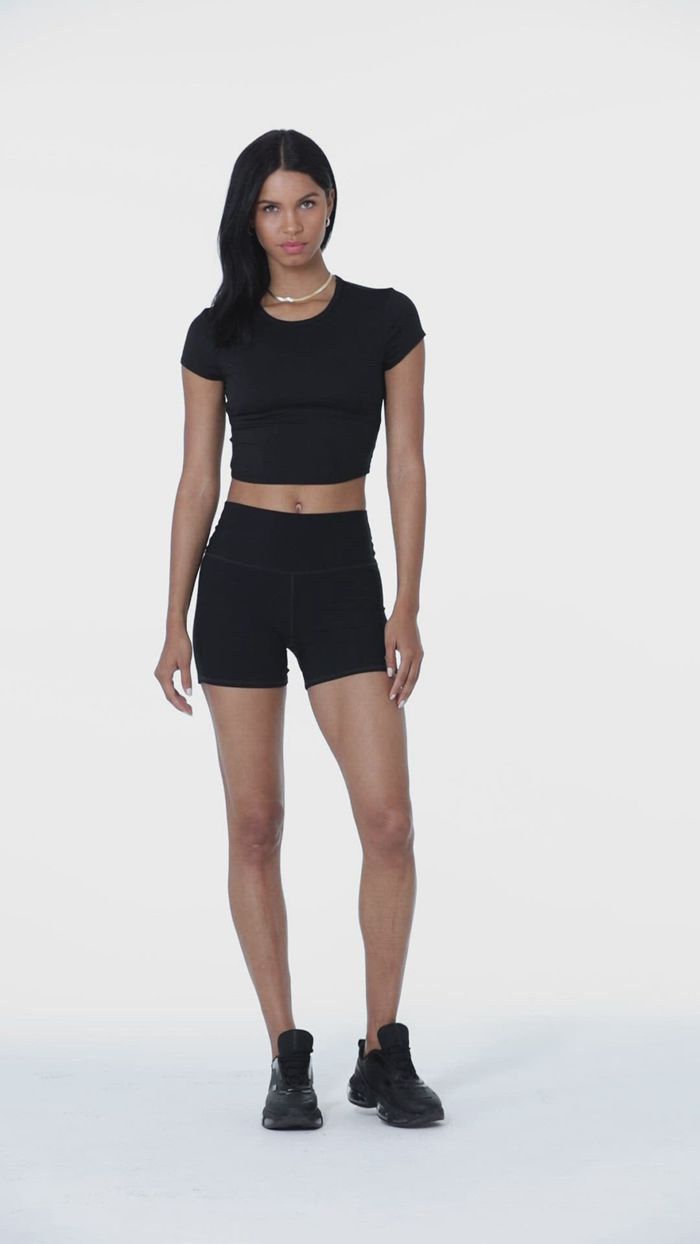 Black Alo Yoga Alosoft Crop Finesse Women's Short Sleeve | 82471ESAK