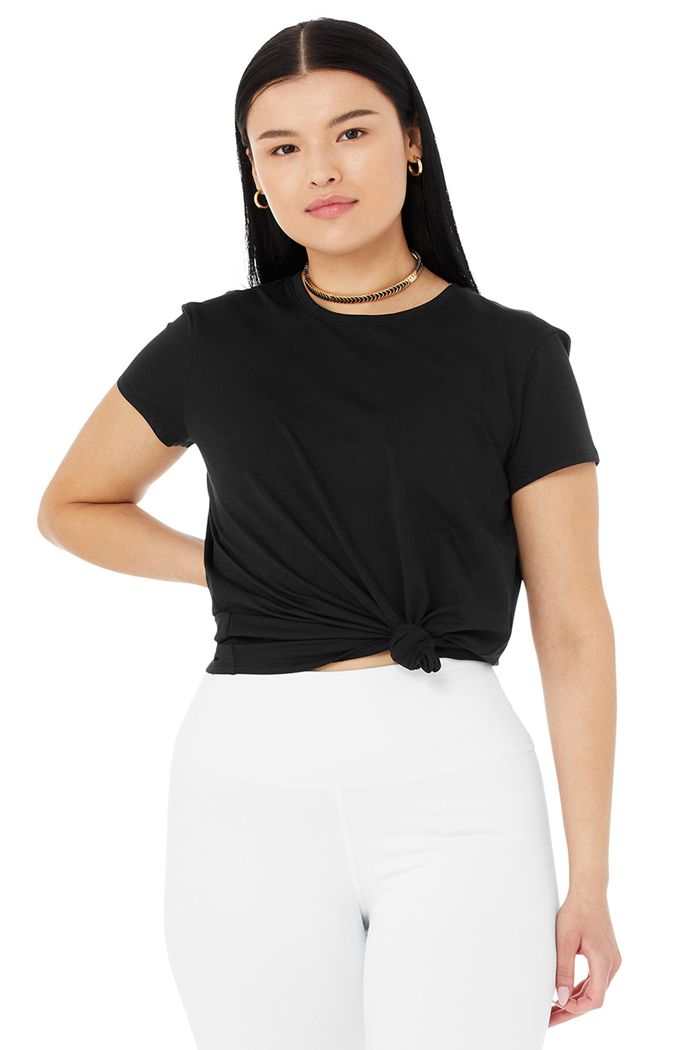 Black Alo Yoga Alosoft Finesse Tee Women's Short Sleeve | 46159LQKC